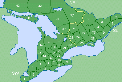 map of Ontario counties